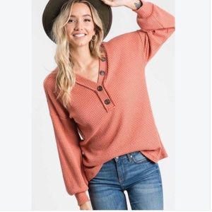 Burnt Orange Waffle Knit Top
